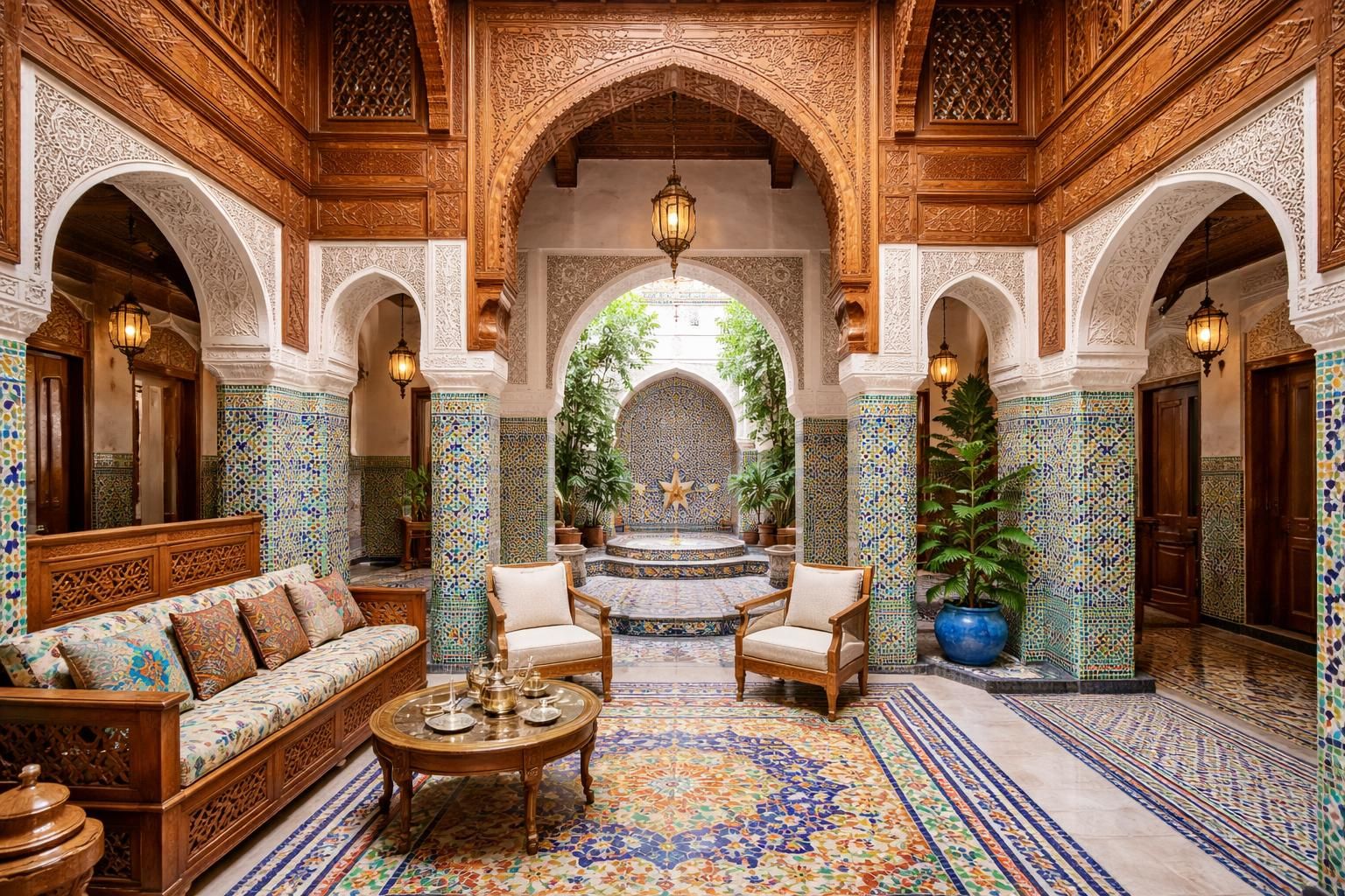 découvrez comment restaurer une maison algéroise en alliant l'art traditionnel du zellige artisanal et la robustesse de la menuiserie en cèdre massif pour un intérieur authentique et élégant.